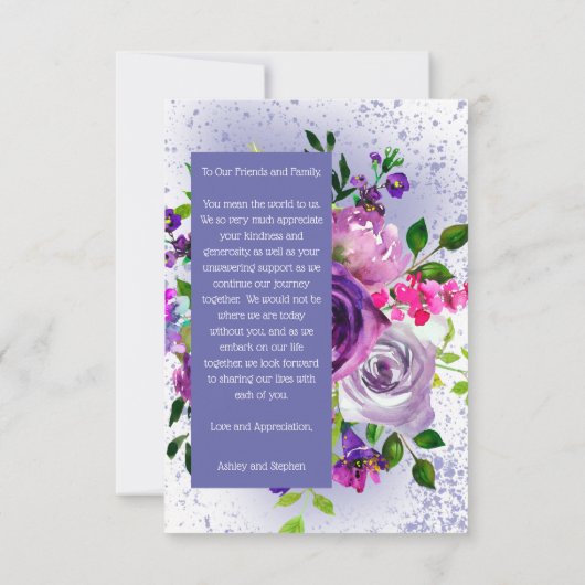 Boho Classy Waterverf Paarse Floral Bedankkaart (Achterkant)