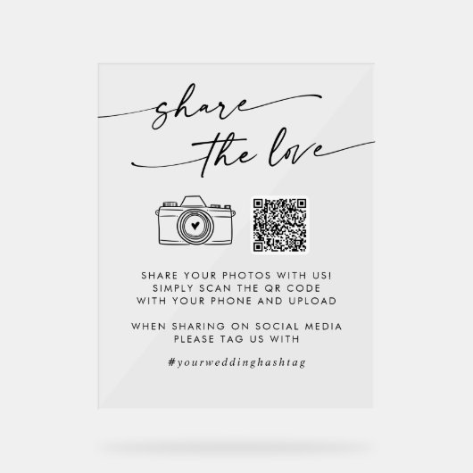 Boho Clear Acryl Huwelijk Deel de Liefde QR Code Acryl Bord (Voorkant)