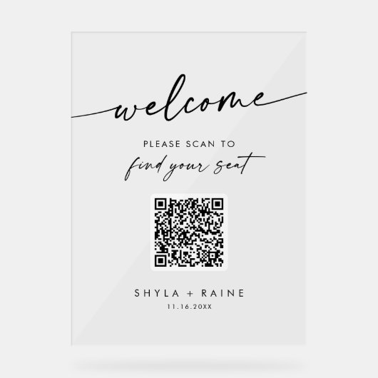 Boho Clear QR Code Acryl Trouwstoel Grafiek Acryl Bord (Voorkant)