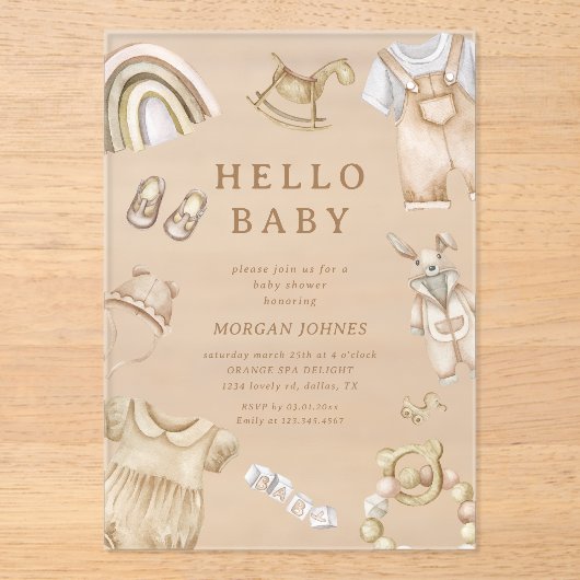 Boho Clothes Nursery Baby shower Acryl Uitnodigingen (Voorkant)