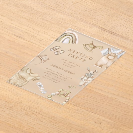 Boho Clothes Nursery Nesting Party Acryl Uitnodigingen (Laagn)