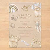 Boho Clothes Nursery Nesting Party Acryl Uitnodigingen (Voorkant)