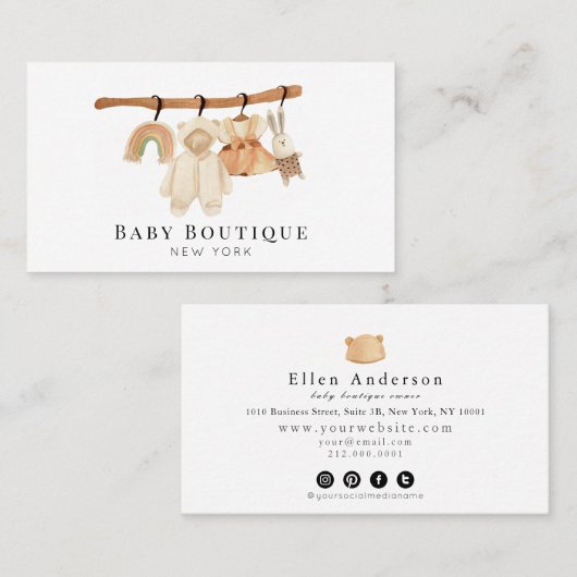 Boho Clotheslin Baby Boutique Social Media Busines Visitekaartje (Voorkant / Achterkant)