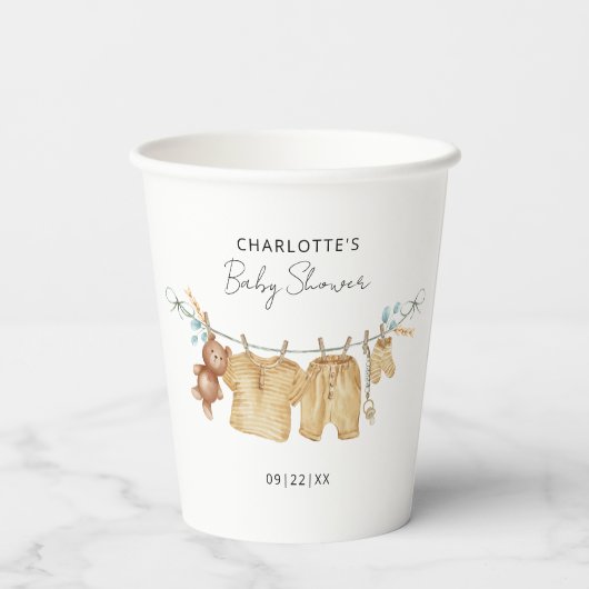 Boho Clothesline Baby shower Cups Papieren Bekers (Achterkant)