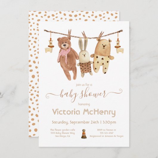 Boho Clothesline Baby shower Kaart (Voorkant / Achterkant)