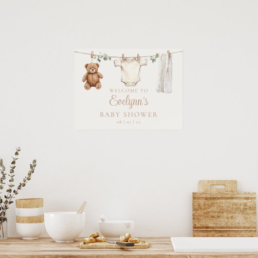 Boho Clothesline Baby shower Welkomstteken Poster (Keuken)