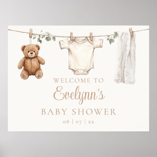 Boho Clothesline Baby shower Welkomstteken Poster (Voorkant)