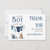 Boho Clothesline Blue Boy Baby shower Bedankkaart (Voorkant)