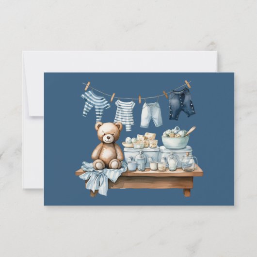 Boho Clothesline Blue Boy Baby shower Bedankkaart (Achterkant)