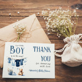Boho Clothesline Blue Boy Baby shower Bedankkaart