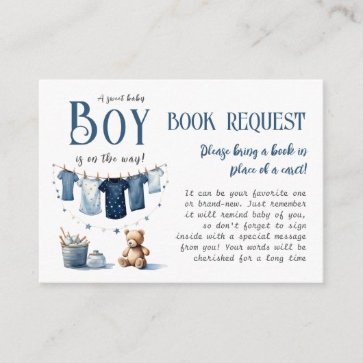 Boho Clothesline Blue Boy Baby shower Boek Aanvraa Informatiekaartje (Voorkant)