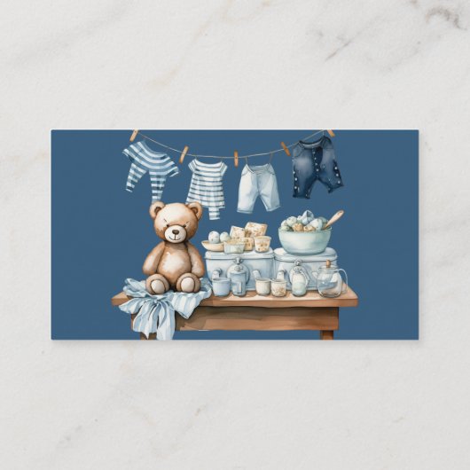 Boho Clothesline Blue Boy Baby shower Luier Visitekaartje (Achterkant)