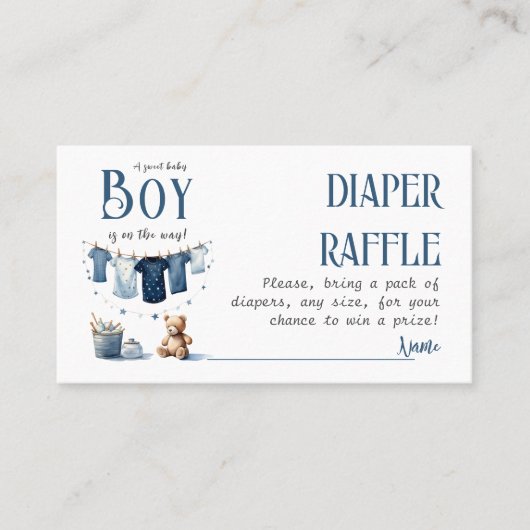 Boho Clothesline Blue Boy Baby shower Luier Visitekaartje (Voorkant)