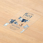 Boho Clothesline Blue Sweet Boy Baby shower Acryl Uitnodigingen (Laagn)