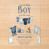 Boho Clothesline Blue Sweet Boy Baby shower Acryl Uitnodigingen (Voorkant)