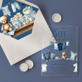 Boho Clothesline Blue Sweet Boy Baby shower Acryl Uitnodigingen