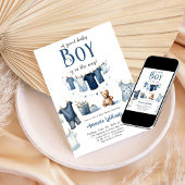 Boho Clothesline Blue Sweet Boy Baby shower Kaart
