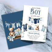 Boho Clothesline Blue Sweet Boy Baby shower Kaart