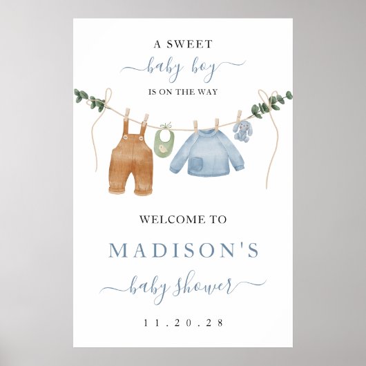 Boho Clothesline Boy Baby shower Welkomstbord Poster (Voorkant)