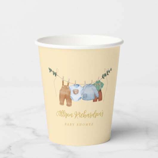 Boho Clothesline Boy Pastel geel Papieren beker (Achterkant)