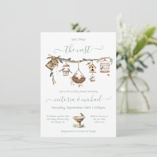 Boho Clothesline branch Prep Nesting Baby shower Kaart (Staand voorkant)