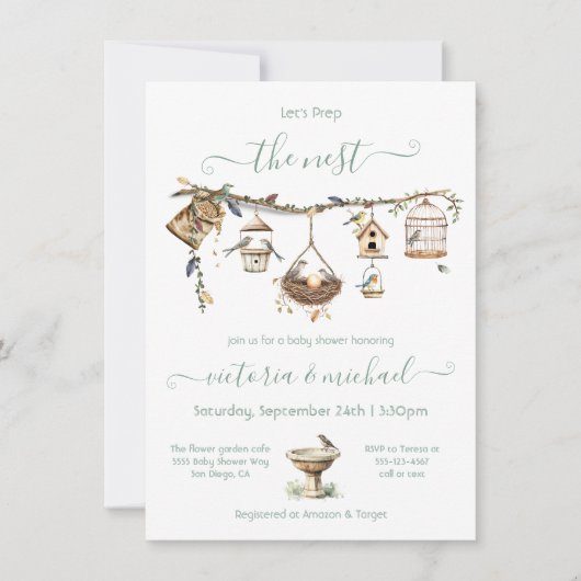 Boho Clothesline branch Prep Nesting Baby shower Kaart (Voorkant)