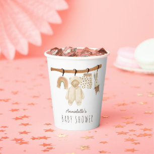 Boho Clothesline Gender-neutraal Baby shower Papieren Bekers
