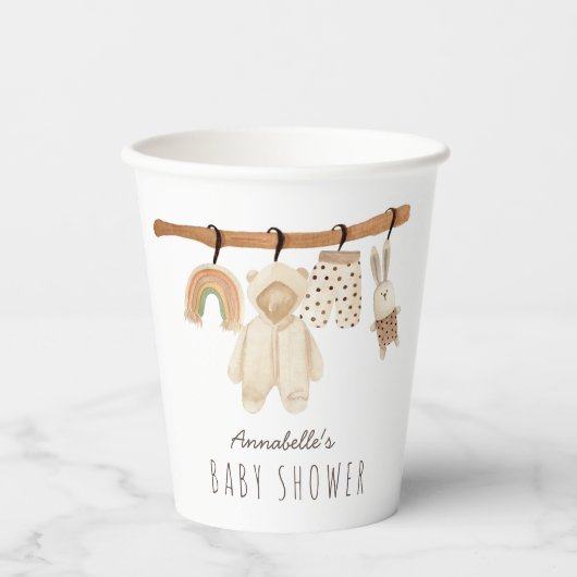 Boho Clothesline Gender-neutraal Baby shower Papieren Bekers (Voorkant)