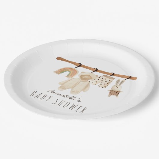 Boho Clothesline Gender-neutraal Baby shower Papieren Bordje (Gekanteld)