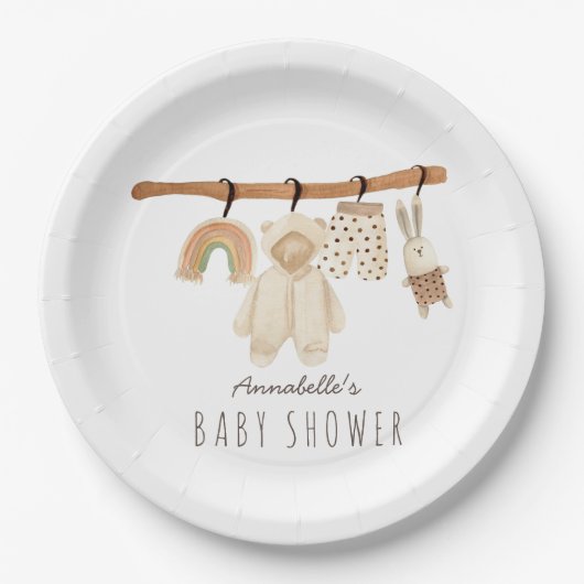 Boho Clothesline Gender-neutraal Baby shower Papieren Bordje (Voorkant)