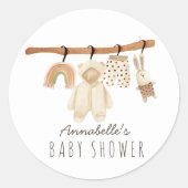 Boho Clothesline Gender Neutraal Baby shower Ronde Sticker (Voorkant)