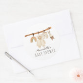 Boho Clothesline Gender Neutraal Baby shower Ronde Sticker (Envelop)