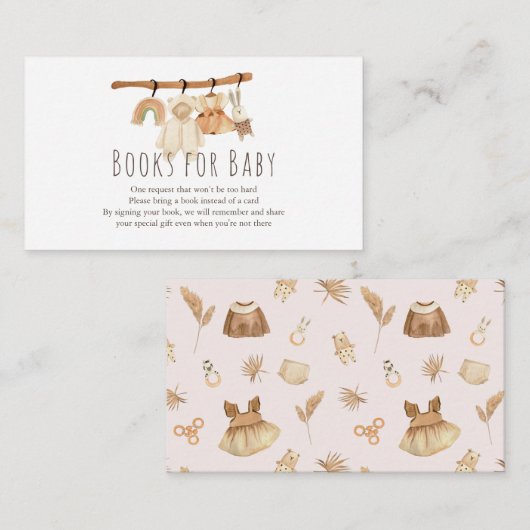 Boho Clothesline Girl Baby shower Books for Baby Informatiekaartje (Voorkant / Achterkant)