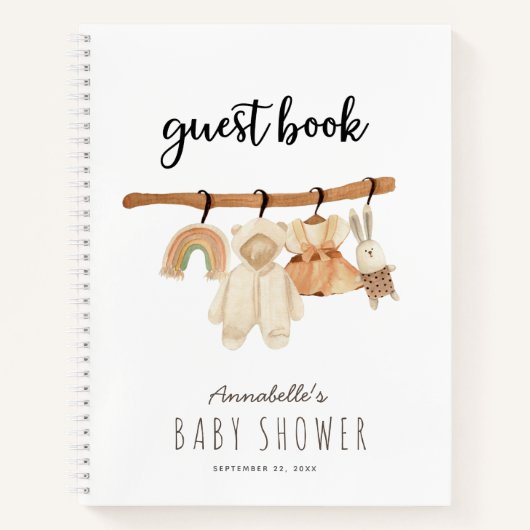Boho Clothesline Girl Baby shower Guest Book Notitieboek (Voorkant)