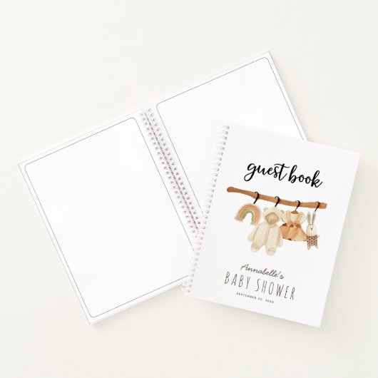 Boho Clothesline Girl Baby shower Guest Book Notitieboek (Binnen)