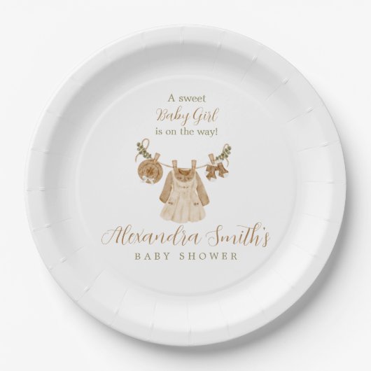 Boho Clothesline Girl Baby shower Papieren Bordje (Voorkant)