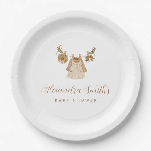 Boho Clothesline Girl Baby shower Papieren Bordje (Voorkant)