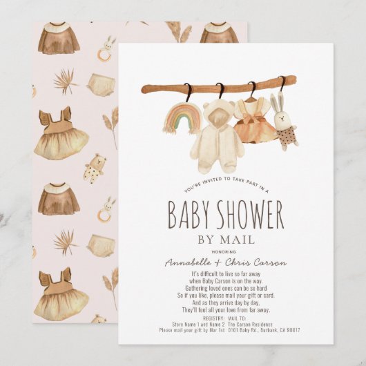 Boho Clothesline Girl-Baby shower per post Kaart (Voorkant / Achterkant)