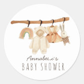 Boho Clothesline Girl Baby shower Ronde Sticker (Voorkant)