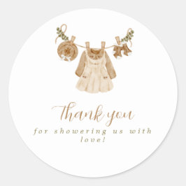 Boho Clothesline Girl Baby shower Ronde Sticker