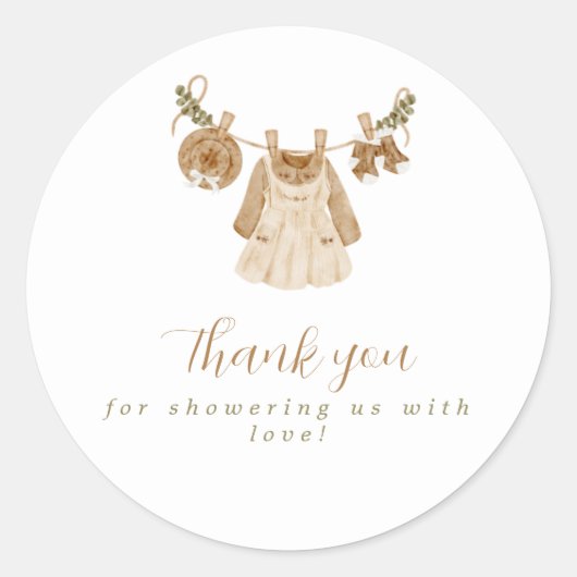 Boho Clothesline Girl Baby shower Ronde Sticker (Voorkant)