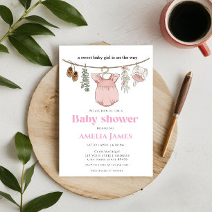 Boho Clothesline Girl Babykleding Baby shower Kaart
