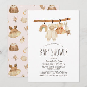 Boho Clothesline Girl Virtual Baby shower Kaart