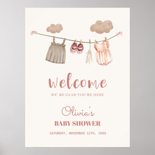 Boho Clothesline Meisje Baby shower Welkomstbord Poster (Voorkant)