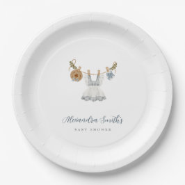 Boho Clothesline Meisje blauw en wit waterverf Papieren Bordje