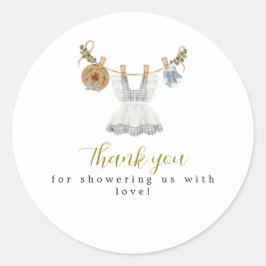 Boho Clothesline Meisje blauw en wit waterverf Ronde Sticker