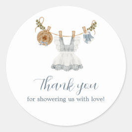 Boho Clothesline Meisje blauw en wit waterverf Ronde Sticker