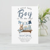 Boho Clothesline Sweet Blue Boy Baby shower Kaart (Staand voorkant)