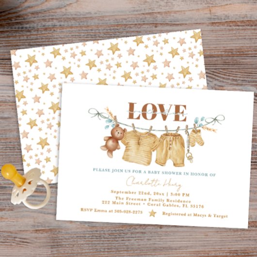 Boho Clothesline Waterverf Baby shower Uitnodigen Kaart