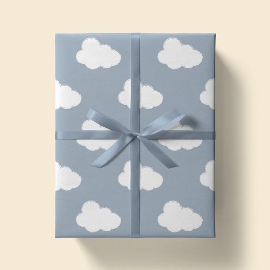 Boho Clouds Sky Simple Gender Neutral Kids Blue Cadeaupapier